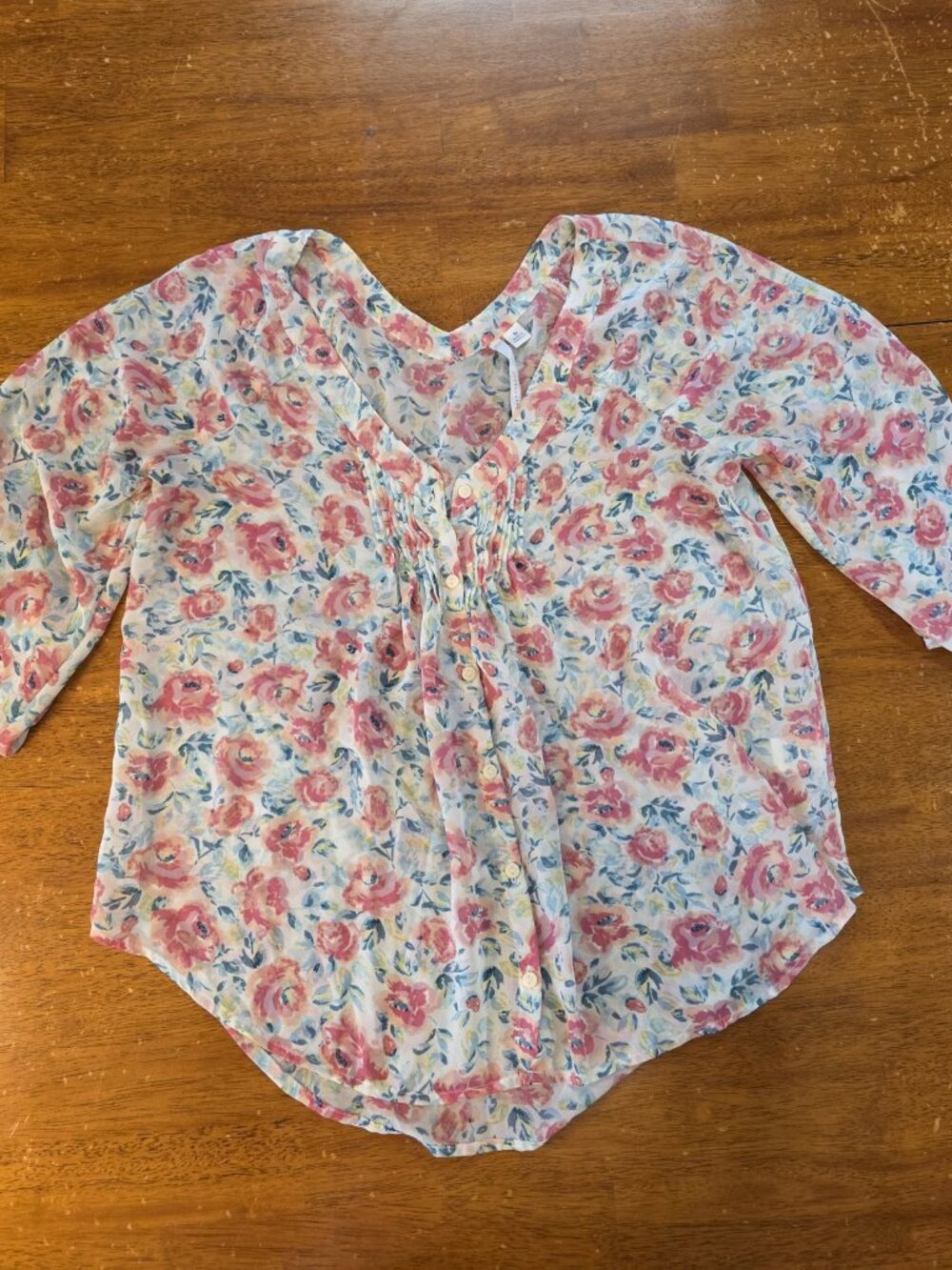 LC Lauren Conrad Rose Ruffle Quarter Sleeve V-Neck Blouse M